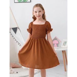 SQUARE NECK PUFF SLEEVE SMOCK DRESS